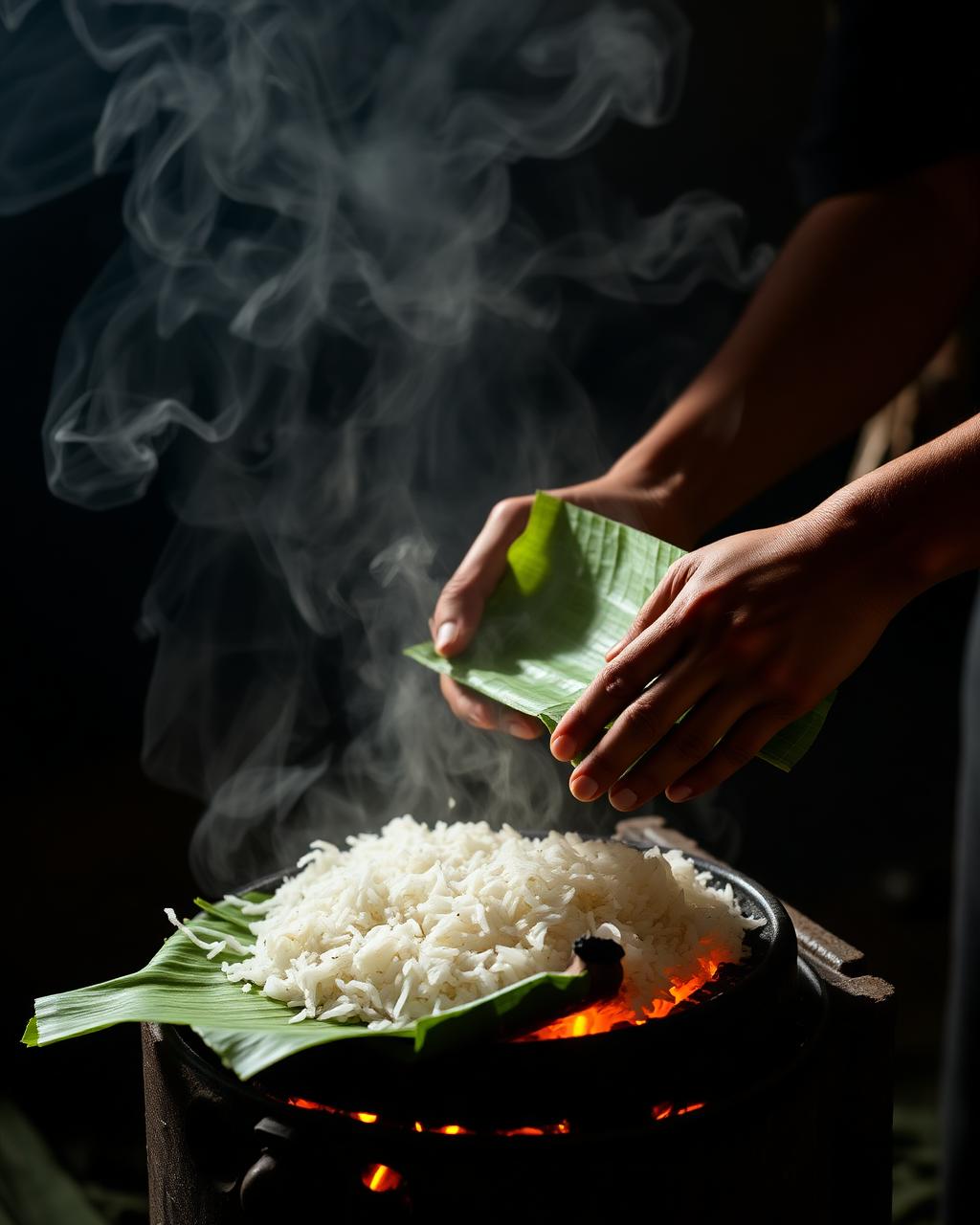Proses pembuatan nasi bakar Sirwidi di atas bara